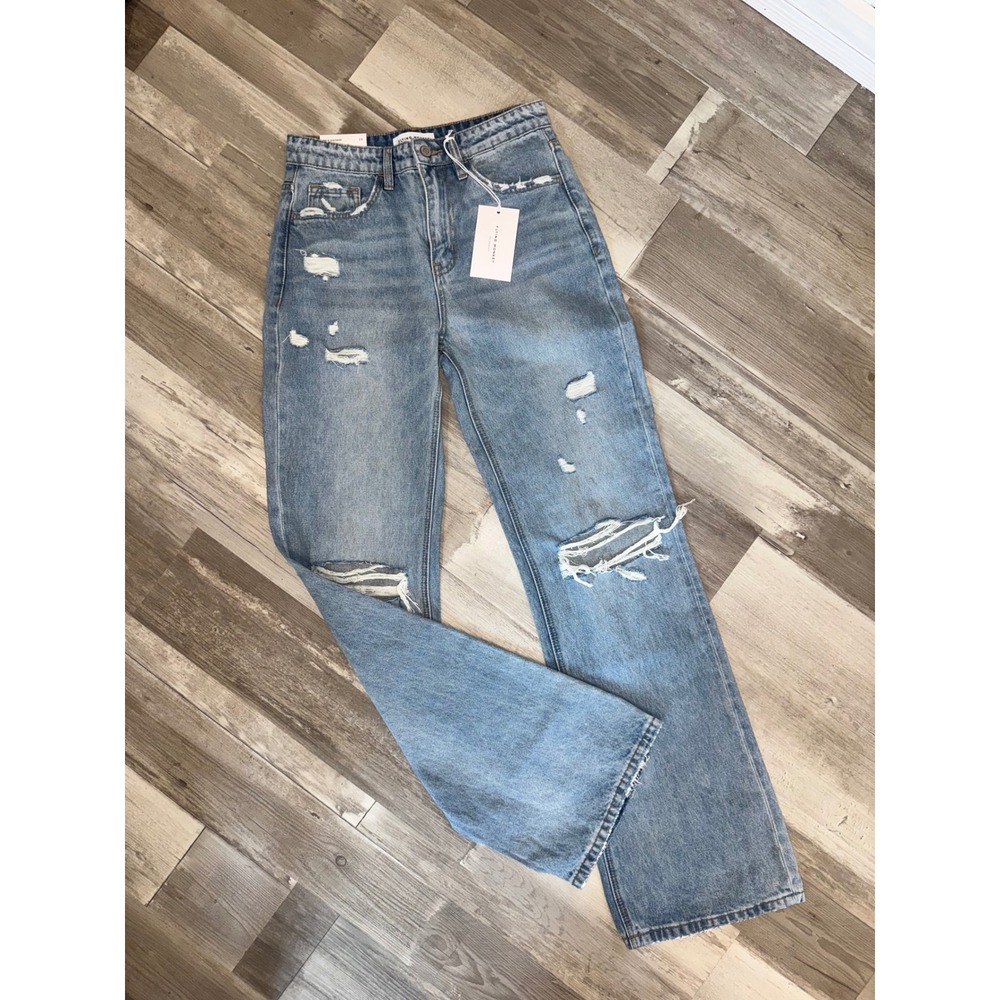 Flying Monkey 90's Vintage Flare Jeans Women Light Wash Distressed Ripped 26